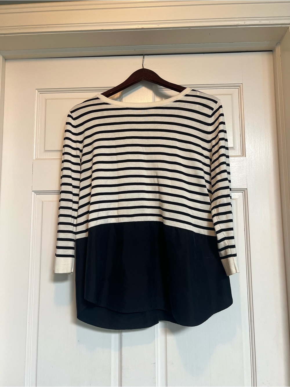 COS Black and White Striped Mixed Media Long-Sleeve Boatneck Sweater